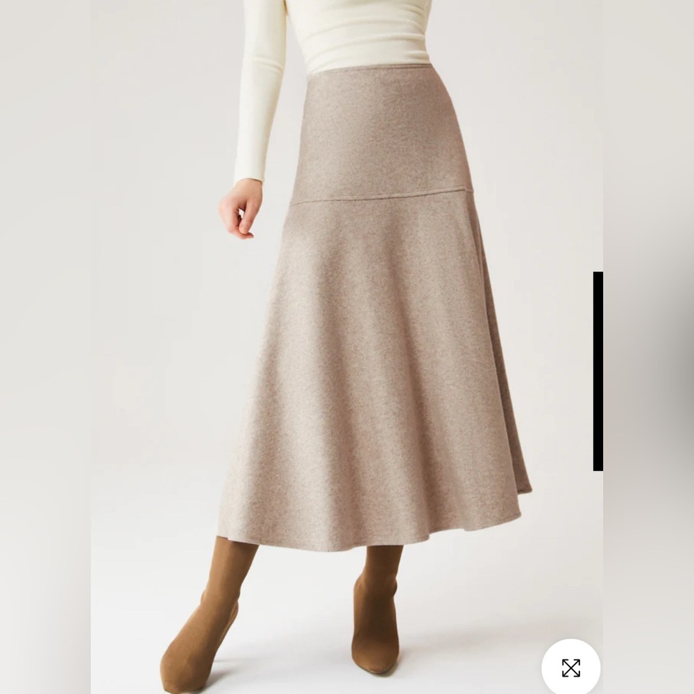 OGL move CashSoft Wool-Like Flared Maxi Skirt Heather Oatmeal Size L NWT